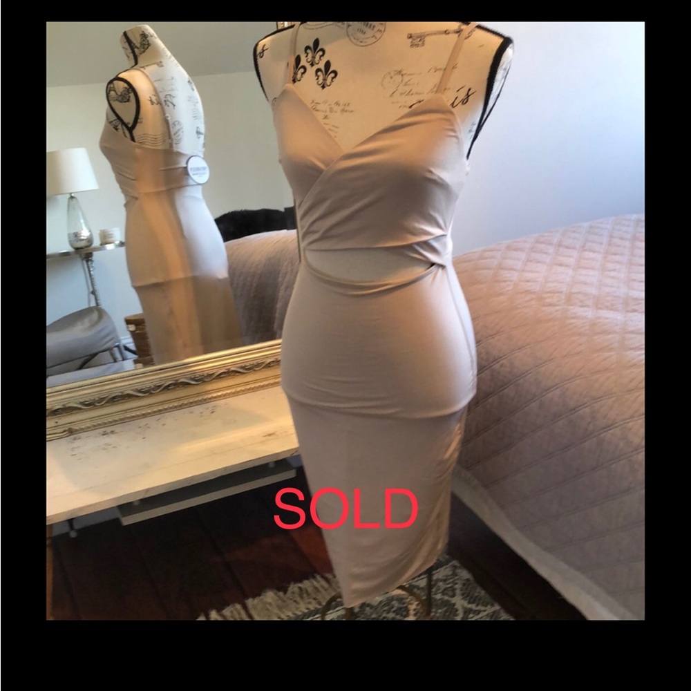 SzM Bardot blush coloured  fitted dress